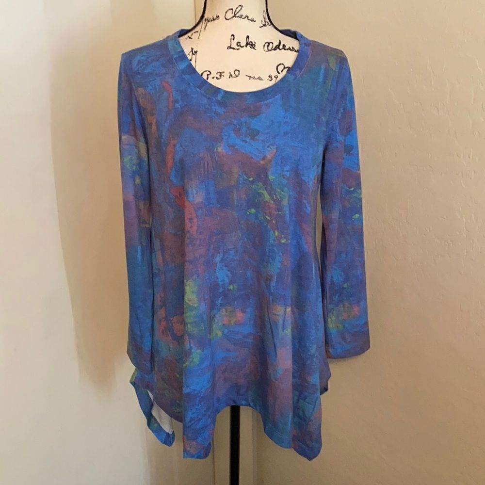 Philosophy Multi Color Print Tunic Top Feminine Casual Art To Wear Boho Colors